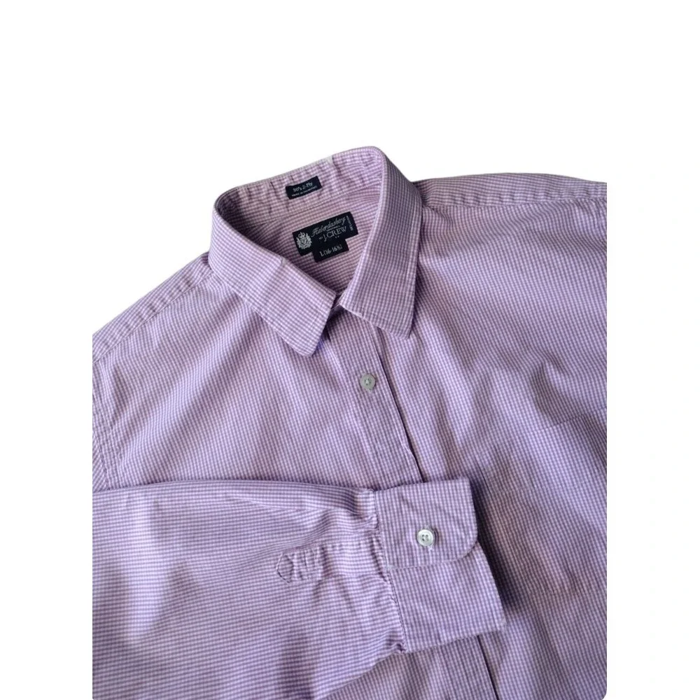 J. CREW Button Up Shirt Men Large Pink‎ White Checked Haberdashery Long Sleeve